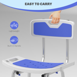 HOMCOM Shower Stool with Backrest, Height Adjustable Shower Chair with Anti-slip Foot Pads, Shower Head Holder, Blue - Aosom UK - thumbnail 8