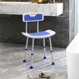 HOMCOM Shower Stool with Backrest, Height Adjustable Shower Chair with Anti-slip Foot Pads, Shower Head Holder, Blue - Aosom UK - thumbnail 2