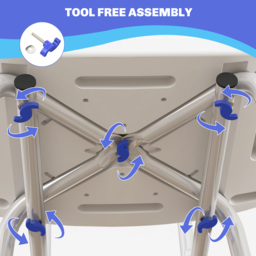 HOMCOM Shower Stool with Backrest, Height Adjustable Shower Chair with Anti-slip Foot Pads, Shower Head Holder, Blue - Aosom UK - thumbnail 6