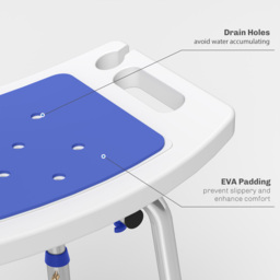 HOMCOM Shower Stool with Backrest, Height Adjustable Shower Chair with Anti-slip Foot Pads, Shower Head Holder, Blue - Aosom UK - thumbnail 4