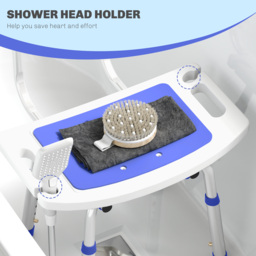 HOMCOM Shower Stool with Backrest, Height Adjustable Shower Chair with Anti-slip Foot Pads, Shower Head Holder, Blue - Aosom UK - thumbnail 5