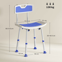 HOMCOM Shower Stool with Backrest, Height Adjustable Shower Chair with Anti-slip Foot Pads, Shower Head Holder, Blue - Aosom UK - thumbnail 3
