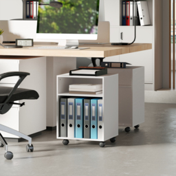 HOMCOM 2-Tier Printer Stand with Storage, Under Desk Printer Cart on Wheels, White - thumbnail 8