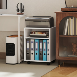 HOMCOM 2-Tier Printer Stand with Storage, Under Desk Printer Cart on Wheels, White - thumbnail 6