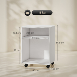 HOMCOM 2-Tier Printer Stand with Storage, Under Desk Printer Cart on Wheels, White - thumbnail 3