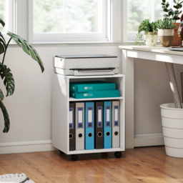 HOMCOM 2-Tier Printer Stand with Storage, Under Desk Printer Cart on Wheels, White - thumbnail 2