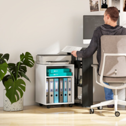 HOMCOM 2-Tier Printer Stand with Storage, Under Desk Printer Cart on Wheels, White - thumbnail 7