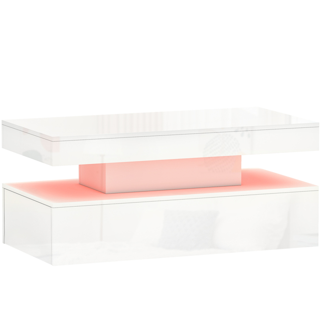 HOMCOM Coffee Table with Storage, High Gloss Living Room Table with LED, White - Aosom UK - image 1