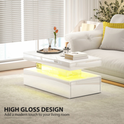 HOMCOM Coffee Table with Storage, High Gloss Living Room Table with LED, White - Aosom UK - thumbnail 6