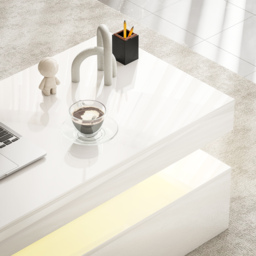 HOMCOM Coffee Table with Storage, High Gloss Living Room Table with LED, White - Aosom UK - thumbnail 9
