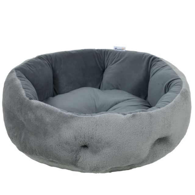 PawHut Cat Bed, Reversible Dog Pet Bed for Indoor Cats and Small Dogs, Round Bed with Supportive Bolster, Dark Grey - image 1