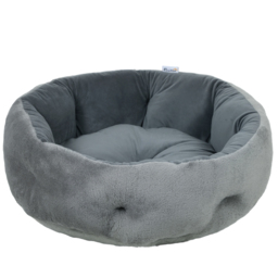 PawHut Cat Bed, Reversible Dog Pet Bed for Indoor Cats and Small Dogs, Round Bed with Supportive Bolster, Dark Grey - thumbnail 1