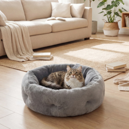 PawHut Cat Bed, Reversible Dog Pet Bed for Indoor Cats and Small Dogs, Round Bed with Supportive Bolster, Dark Grey - thumbnail 2