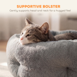 PawHut Cat Bed, Reversible Dog Pet Bed for Indoor Cats and Small Dogs, Round Bed with Supportive Bolster, Dark Grey - thumbnail 5
