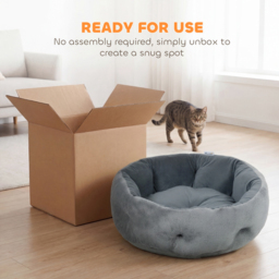 PawHut Cat Bed, Reversible Dog Pet Bed for Indoor Cats and Small Dogs, Round Bed with Supportive Bolster, Dark Grey - thumbnail 6
