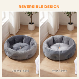 PawHut Cat Bed, Reversible Dog Pet Bed for Indoor Cats and Small Dogs, Round Bed with Supportive Bolster, Dark Grey - thumbnail 4
