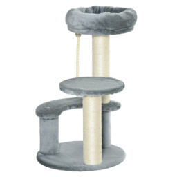 PawHut Cat Tree 65 cm, Kitty Scratcher, Kitten Activity Centre with 2 Perches & Hanging Sisal Rope, Grey - Aosom UK - thumbnail 1