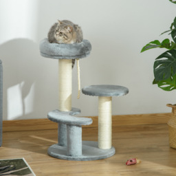 PawHut Cat Tree 65 cm, Kitty Scratcher, Kitten Activity Centre with 2 Perches & Hanging Sisal Rope, Grey - Aosom UK - thumbnail 2