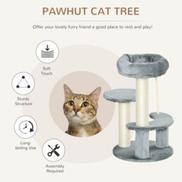 PawHut Cat Tree 65 cm, Kitty Scratcher, Kitten Activity Centre with 2 Perches & Hanging Sisal Rope, Grey - Aosom UK - thumbnail 4