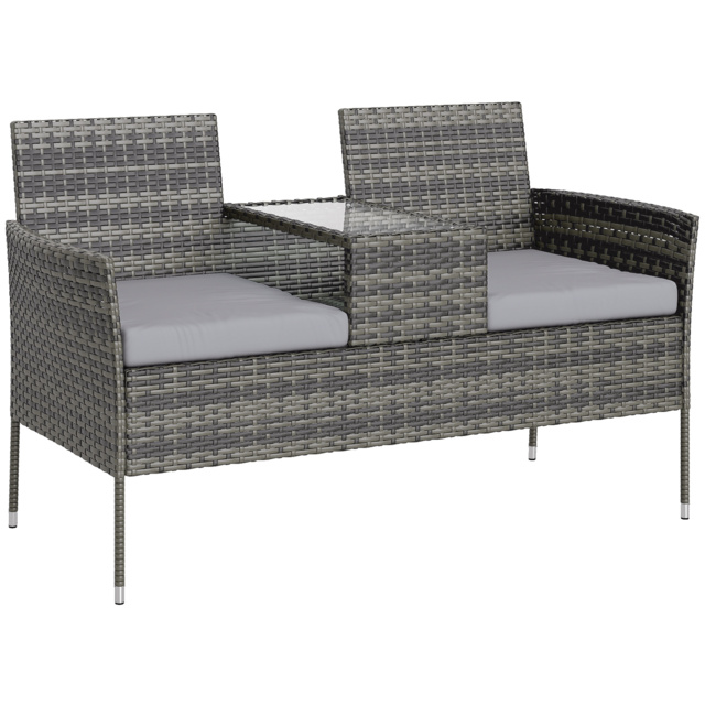 Outsunny Two-Seat Rattan Chair, with Middle Table - Charcoal Grey - image 1