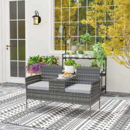 Outsunny Two-Seat Rattan Chair, with Middle Table - Charcoal Grey - thumbnail 9