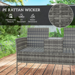 Outsunny Two-Seat Rattan Chair, with Middle Table - Charcoal Grey - thumbnail 5