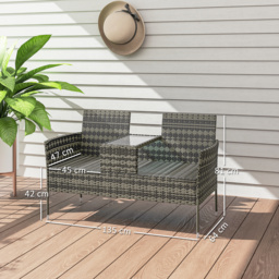 Outsunny Two-Seat Rattan Chair, with Middle Table - Charcoal Grey - thumbnail 3