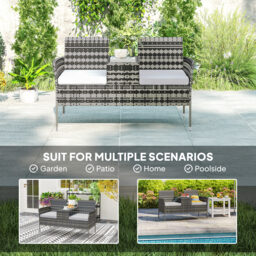 Outsunny Two-Seat Rattan Chair, with Middle Table - Charcoal Grey - thumbnail 6
