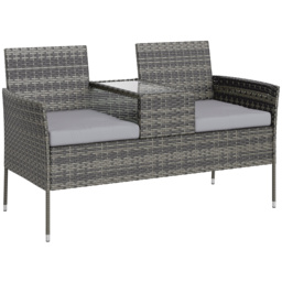 Outsunny Two-Seat Rattan Chair, with Middle Table - Charcoal Grey - thumbnail 1