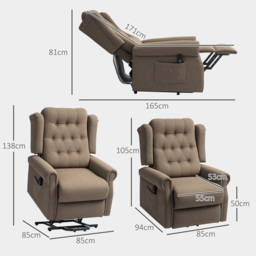 HOMCOM Power Lift Recliner Chair, Wingback Button Tufted Electric Lift Chair for Elderly with Remote Control, Pockets, for Living Room, Cat Scratch Resistant, Dark Brown - thumbnail 3