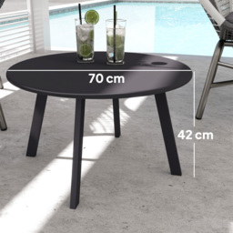 Outsunny 70cm Round Coffee Table, Outdoor Garden Table with Non-Slip Foot Pads and Metal Frame for Garden, Terrace, Balcony, Living Room, Black - thumbnail 3