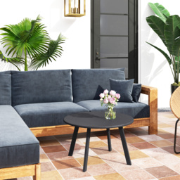 Outsunny 70cm Round Coffee Table, Outdoor Garden Table with Non-Slip Foot Pads and Metal Frame for Garden, Terrace, Balcony, Living Room, Black - thumbnail 2