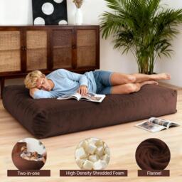 2-In-1 Convertible Bean Bag Chair Bed with Removable Machine-Washable Cover, Giant sofa with Soft Liner, 110L x 110W x 70H cm, Brown - Aosom UK - thumbnail 4