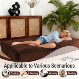 2-In-1 Convertible Bean Bag Chair Bed with Removable Machine-Washable Cover, Giant sofa with Soft Liner, 110L x 110W x 70H cm, Brown - Aosom UK - thumbnail 5