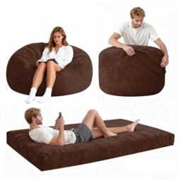 2-In-1 Convertible Bean Bag Chair Bed with Removable Machine-Washable Cover, Giant sofa with Soft Liner, 110L x 110W x 70H cm, Brown - Aosom UK - thumbnail 2
