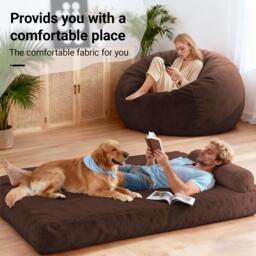 2-In-1 Convertible Bean Bag Chair Bed with Removable Machine-Washable Cover, Giant sofa with Soft Liner, 110L x 110W x 70H cm, Brown - Aosom UK - thumbnail 7
