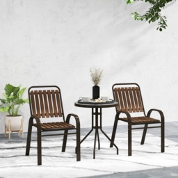 Outsunny 3 Pieces Patio Bistro Set with Stackable Chairs, Tempered Glass Table, for Outdoor, Balcony, Patio, Garden, Dark Brown - thumbnail 9