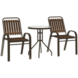 Outsunny 3 Pieces Patio Bistro Set with Stackable Chairs, Tempered Glass Table, for Outdoor, Balcony, Patio, Garden, Dark Brown - thumbnail 1