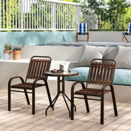 Outsunny 3 Pieces Patio Bistro Set with Stackable Chairs, Tempered Glass Table, for Outdoor, Balcony, Patio, Garden, Dark Brown - thumbnail 8