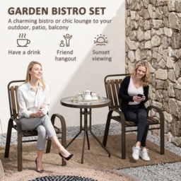 Outsunny 3 Pieces Patio Bistro Set with Stackable Chairs, Tempered Glass Table, for Outdoor, Balcony, Patio, Garden, Dark Brown - thumbnail 4