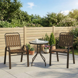 Outsunny 3 Pieces Patio Bistro Set with Stackable Chairs, Tempered Glass Table, for Outdoor, Balcony, Patio, Garden, Dark Brown - thumbnail 2