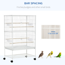 PawHut Large Aviary Bird Cage for Canaries, Budgies with Rolling Stand, Slide-out Cleaning Tray, Perch, Food Containers, White - Aosom UK - thumbnail 6