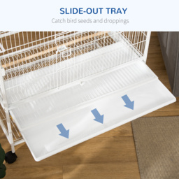 PawHut Large Aviary Bird Cage for Canaries, Budgies with Rolling Stand, Slide-out Cleaning Tray, Perch, Food Containers, White - Aosom UK - thumbnail 4