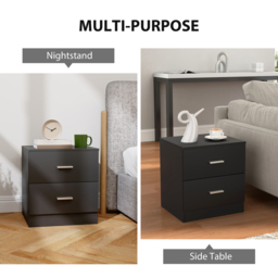 HOMCOM Modern Bedside Table, Beside Cabinet with 2 Drawers, for Bedroom, Living Room, Black - thumbnail 5