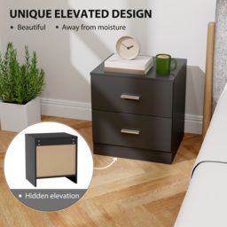 HOMCOM Modern Bedside Table, Beside Cabinet with 2 Drawers, for Bedroom, Living Room, Black - thumbnail 6