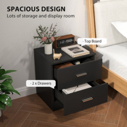 HOMCOM Modern Bedside Table, Beside Cabinet with 2 Drawers, for Bedroom, Living Room, Black - thumbnail 4
