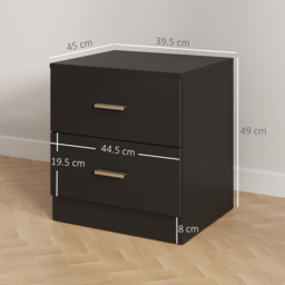 HOMCOM Modern Bedside Table, Beside Cabinet with 2 Drawers, for Bedroom, Living Room, Black - thumbnail 3