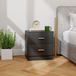 HOMCOM Modern Bedside Table, Beside Cabinet with 2 Drawers, for Bedroom, Living Room, Black - thumbnail 2