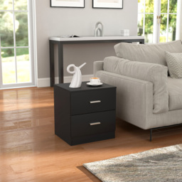 HOMCOM Modern Bedside Table, Beside Cabinet with 2 Drawers, for Bedroom, Living Room, Black - thumbnail 9