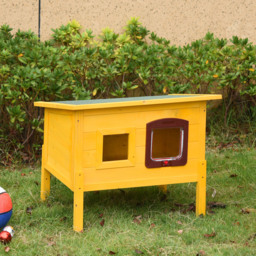 Pawhut Garden Wooden Cat House Hide Cage Outdoor Pet Play Home Water-resistant Roof Kitty Shelter Kennel w/ith Door & Window - Aosom UK - thumbnail 2